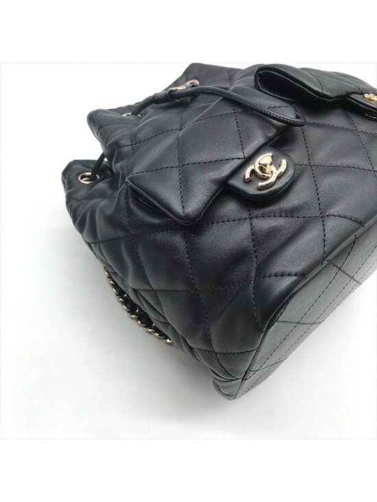 Chanel Quilted Lambskin CC Logo Drawstring Chain Backpack Pack Black main image 10